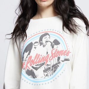 Recycled Karma Oversized Rolling Stones White Graphic Long Sleeve Sweatshirt